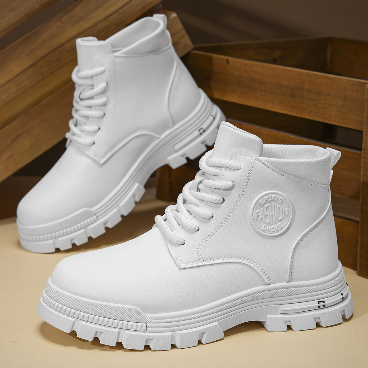 Sewing Garment - Men's Fashionable All-Season White Motorcycle Boots